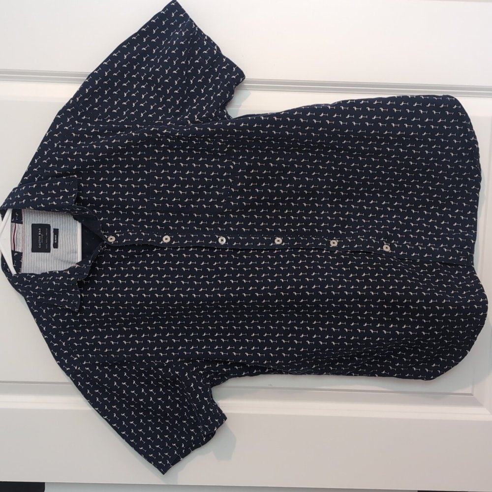 Cactus Man Navy Blue Flamingo Button Down Shirt Size large